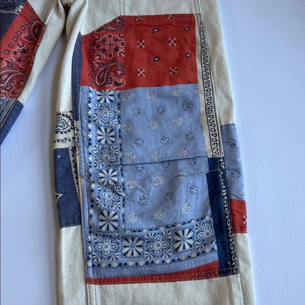 BDG Urban Outfitters Bandana Patchwork Jeans wide leg White Red Blue size 24 - Picture 4 of 12